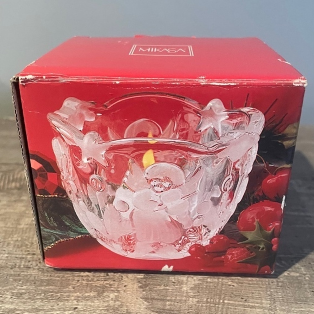 Vintage MIKASA Holiday Angel Lights 3.25\" Crystal Candle holder